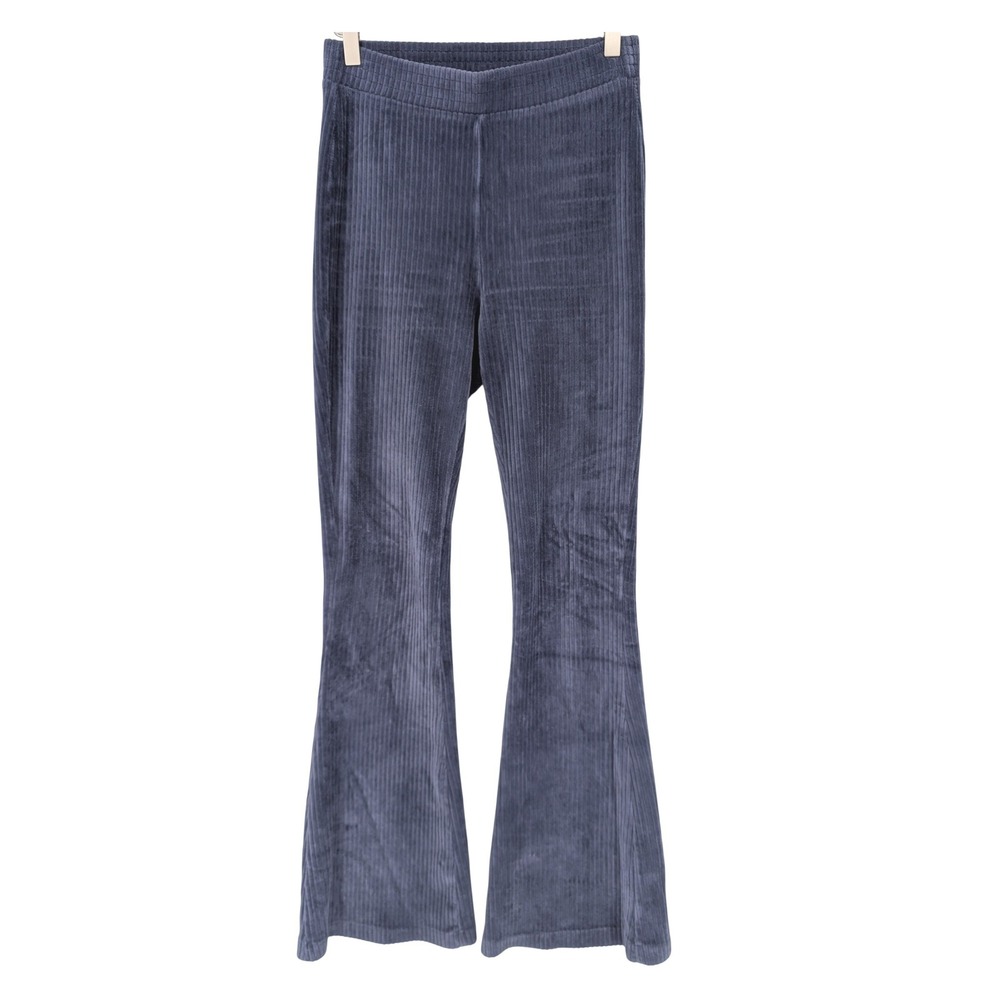 Aerie Flare Pants S Dusty Blue Ribbed Velour High Rise Stretch Boho Retro Indie